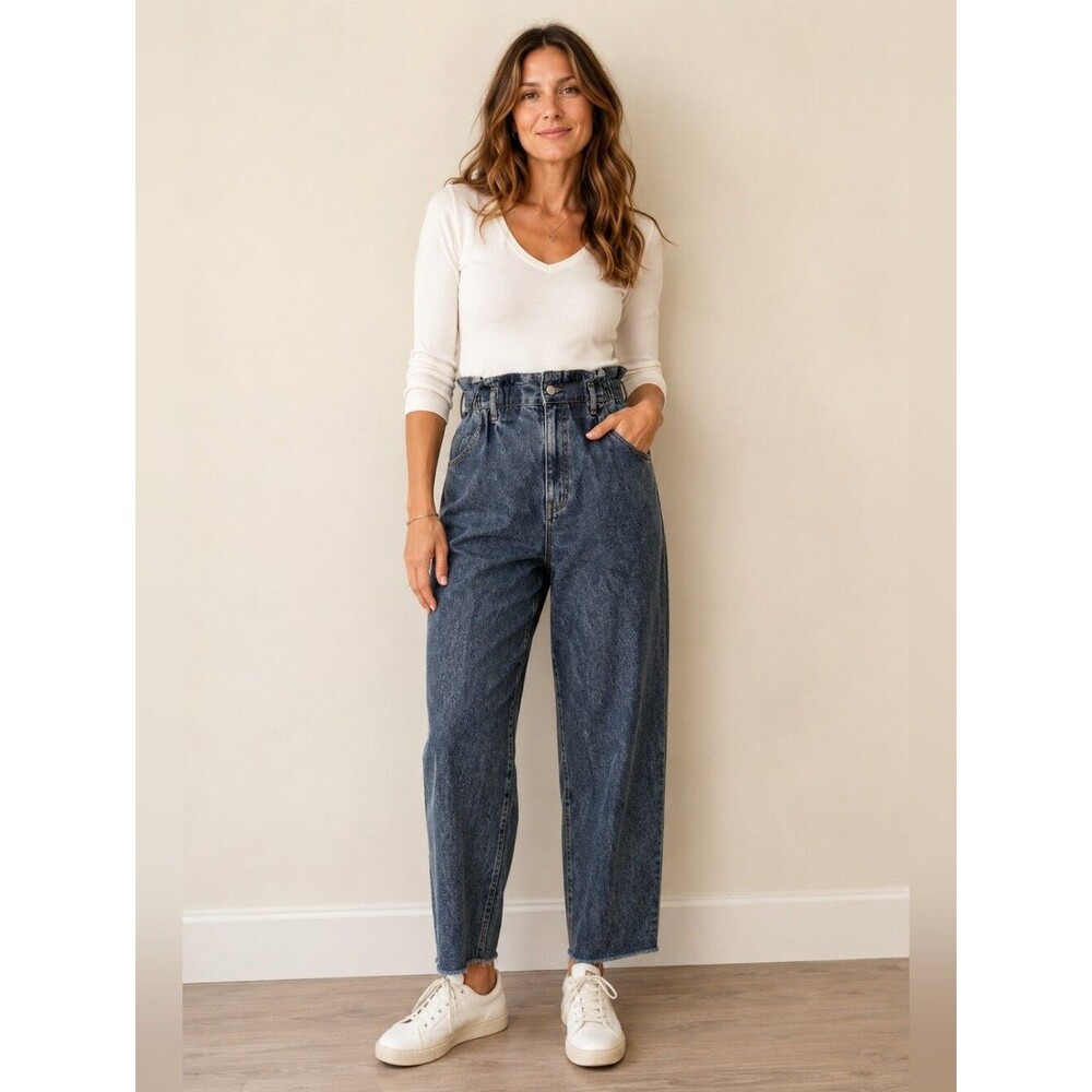 Abercrombie & Fitch High Rise Paperbag Jeans Acid Wash Ankle Mom Jeans 25 Y2K